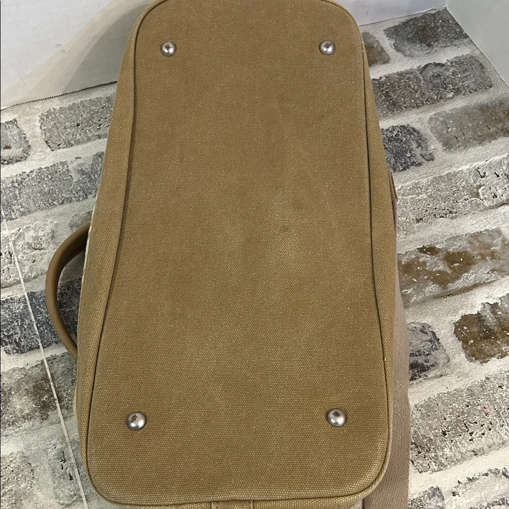 TOMS Weekender Medium Duffel Bag Gold Green Stripes Ikat Pattern Shoulder Strap - Picture 15 of 15